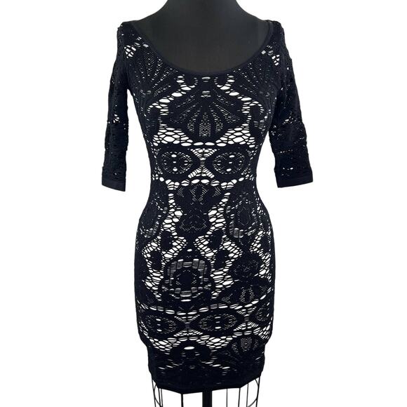 Intimately Free People Seamless Medallion Bodycon Mini Dress Black White M/L - Picture 1 of 5